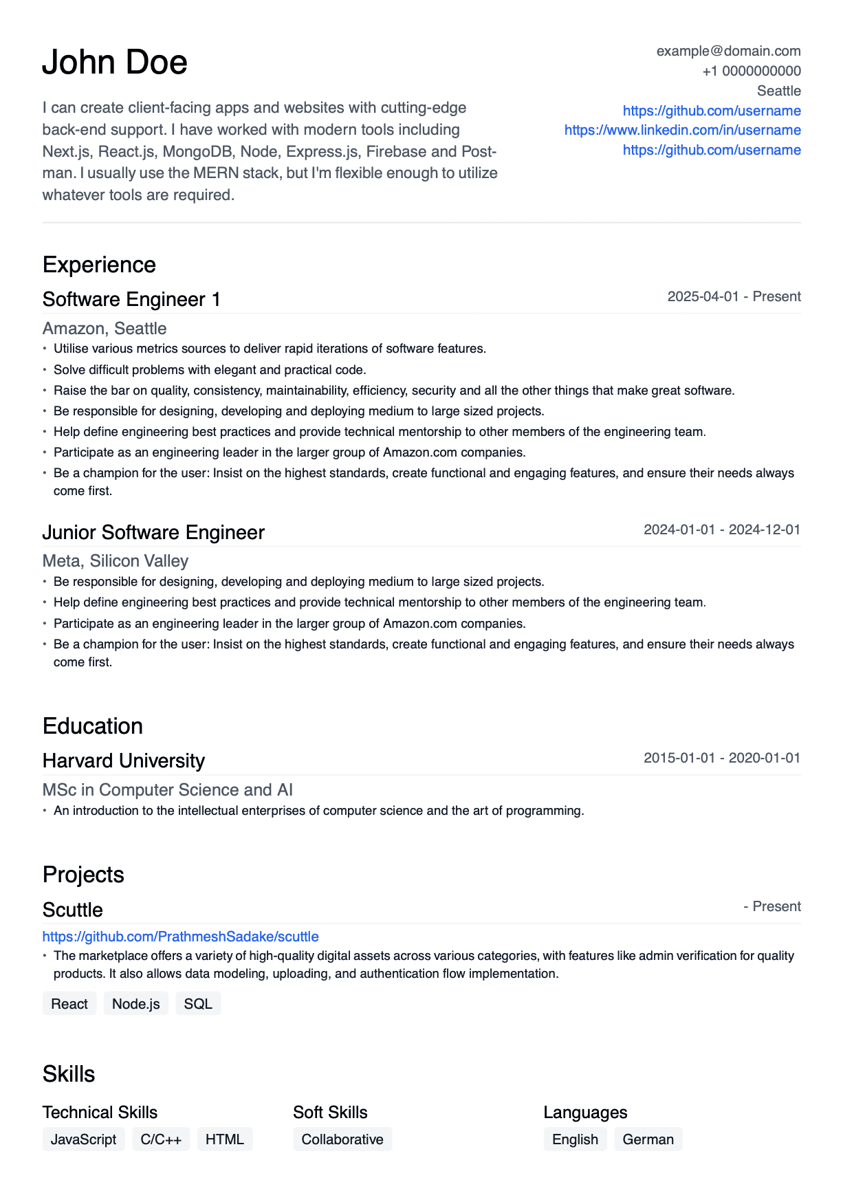 Minimal resume template